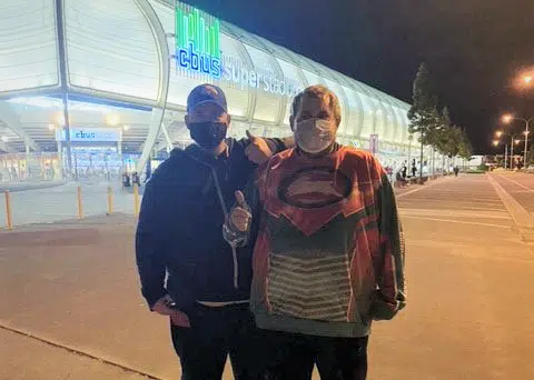 Ben and Peter at Cbus Stadium for the NRL game